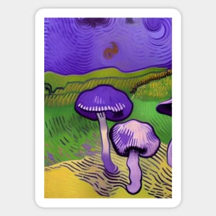 CUTE PURPLE AND GREEN VAN GOGH STYLE MUSHROOMS Sticker